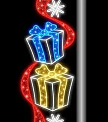 The Christmas Palace 6 FT X 2 FT LED WARM WHITE GOLD & BLUE GIFTBOXES POLE BANNER OVERSIZED DECOR