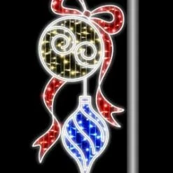 The Christmas Palace 6 FT X 3 FT LED WARM WHITE GOLD & BLUE ORNAMENT POLE BANNER OVERSIZED DECOR