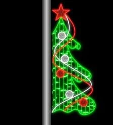 The Christmas Palace 6 FT X 3 FT LED GREEN CHRISTMAS TREE WITH ORNAMENTS POLE BANNER