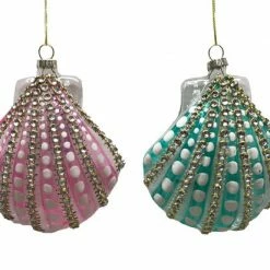 The Christmas Palace Christmas Ornaments PINK & BLUE SHELL ORNAMENT ASSORTED SET OF 4