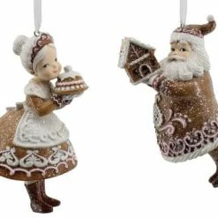 The Christmas Palace DECEMBER DIAMONDS MR & MRS CLAUS GINGERBREAD ORNAMENT SET OF 2 Christmas Ornaments