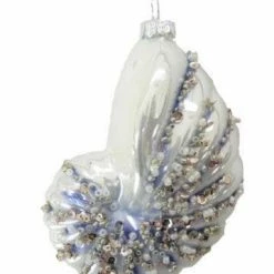 The Christmas Palace Christmas Ornaments DECEMBER DIAMONDS 5" SEQUINED CONCH SHELL ORNAMENT SET OF 2