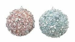 The Christmas Palace Christmas Ornaments DECEMBER DIAMONDS 4" AQUA & PINK BEADED BALL ORNAMENT SET OF 2