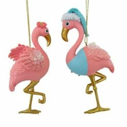 The Christmas Palace Christmas Ornaments DECEMBER DIAMONDS PINK FLAMINGO COUPLE ORNAMENT SET OF 2