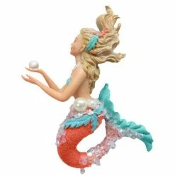 The Christmas Palace Christmas Ornaments DECEMBER DIAMONDS 7" MERMAID WITH A PEARL ORNAMENT