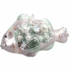 The Christmas Palace Christmas Ornaments DECEMBER DIAMONDS 5" PASTEL PINK STRIPE FISH ORNAMENT