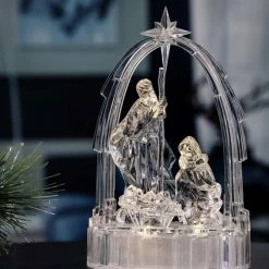 The Christmas Palace 7.5" ACRYLIC GOLD ARCHED SMALL HOLY FAMILY BATTERY OPERATED