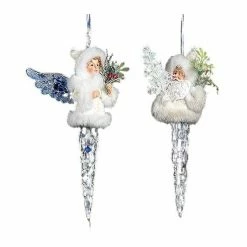 The Christmas Palace 7" ACRYLIC SANTA & ANGEL ICICLE ORNAMENT ASSORTED SET OF 2