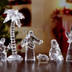 The Christmas Palace 5" ACRYLIC POCKET SIZE NATIVITY SET OF 8 Nativity & Stables