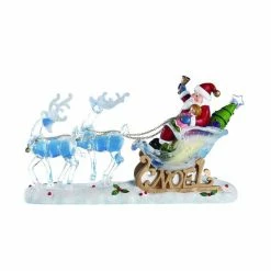 The Christmas Palace 14" ACRYLIC SANTA ON SLEIGH WITH REINDEER BATTERY OPERATED Santas