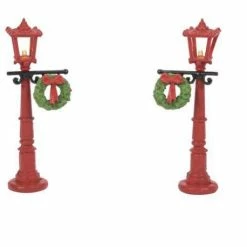 The Christmas Palace Department 56 VILLAGE ACCESSORY RED WITH GREENS STREET LIGHTS