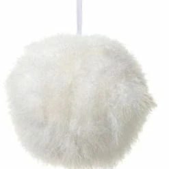 The Christmas Palace 6" WHITE FUR BALL ORNAMENT SET OF 6 Christmas Ornaments