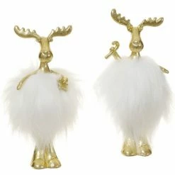 The Christmas Palace 6.5" WHITE & GOLD MOOSE ASSORTED SET OF 2 Table Tops
