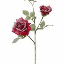 The Christmas Palace Flowers 29" RED SNOWY GARDEN ROSE SET OF 6