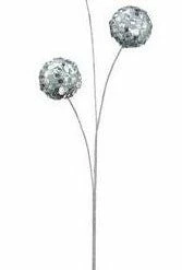 The Christmas Palace 26" SILVER GLITTER SNOWBALL SPRAY SET OF 6 Stems & Picks