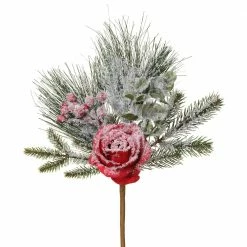 The Christmas Palace 17" ICED ROSE BERRY PINE SPRAY SET OF 6