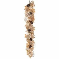 The Christmas Palace 6 FT GOLDEN BROWN METALLIC MAPLE TWIG & PINECONE GARLAND Garlands