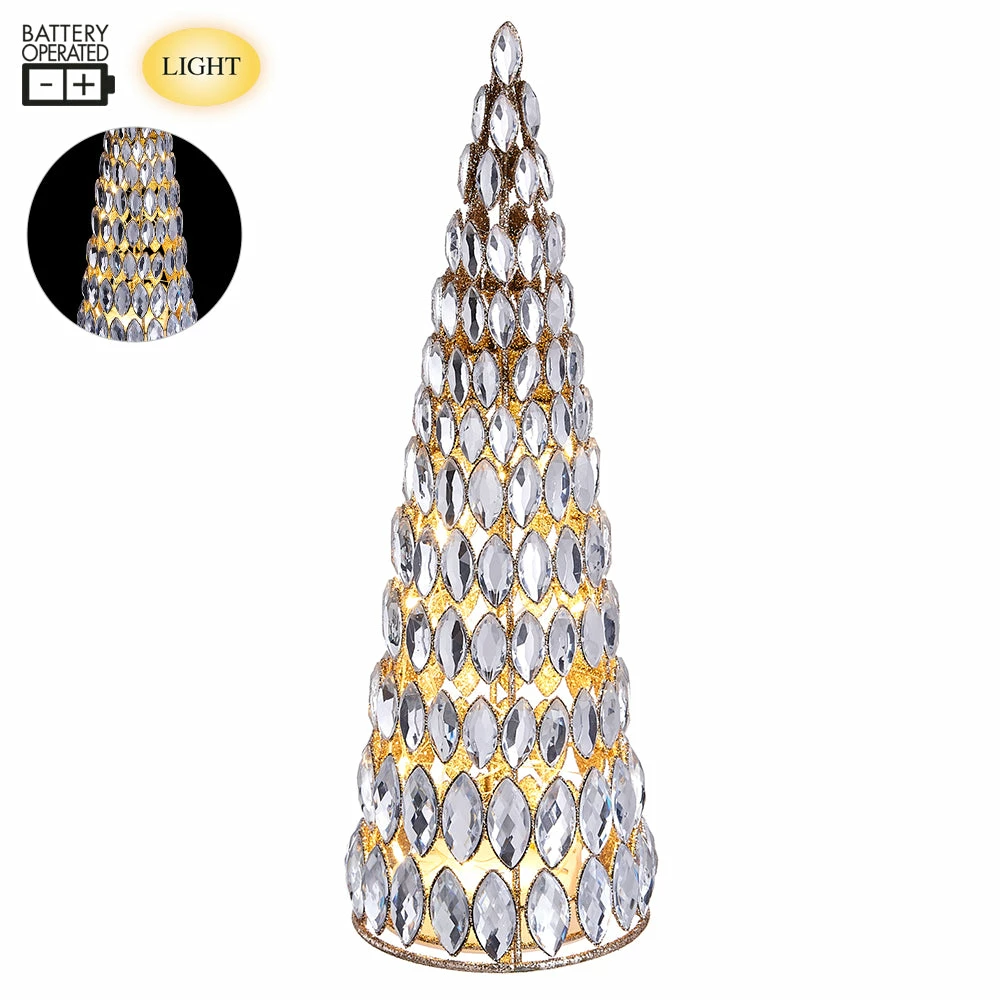 Budget π₯° The π Christmas Palace Table Tops 15" BATTERY OPERATED RHINESTONE GOLD CONE TREE π 1 The Christmas Palace Table Tops 15" BATTERY OPERATED RHINESTONE GOLD CONE TREE