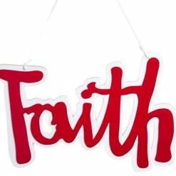 The Christmas Palace 7.5" RED FAITH ORNAMENT SIGN SET OF 2