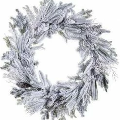 The Christmas Palace Wreaths 28" WHITE SNOW PINE WREATH UNLIT