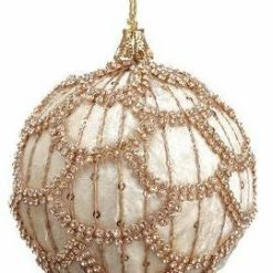 The Christmas Palace Christmas Ornaments 4" WHITE VELVET & GOLD JEWELED ORNAMENT SET OF 4