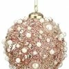 The Christmas Palace 4" PINK BEADED PEARL BALL ORNAMENT SET OF 6