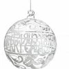 The Christmas Palace 4" WHITE CHRISTMAS GLASS ORNAMENT SET OF 6