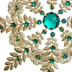 The Christmas Palace 9" GOLD & GREEN RHINESTONE SNOWFLAKE SET OF 4