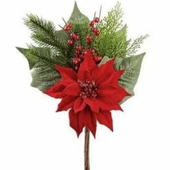 The Christmas Palace Stems & Picks 18" POINSETTIA BERRY PICK SET OF 2