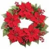 The Christmas Palace 24" RED PONSETTIA BERRY WREATH UNLIT Wreaths