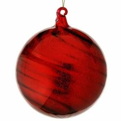 The Christmas Palace 5" RED HEAVY GLASS SWIRL BALL ORNAMENT SET OF 6