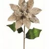 The Christmas Palace Flowers 27" TAUPE VELVET SEQUIN POINSETTIA STEM SET OF 12