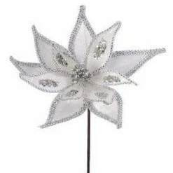The Christmas Palace 24" SILVER JEWELED EDGE POINSETTIA SET OF 6