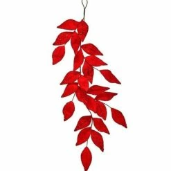 The Christmas Palace 4 FT RED LEAF GLITTER GARLAND Yuletide Traditions