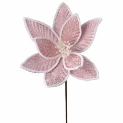 The Christmas Palace 24" PINK FROSTED COTTON CANDY POINSETTIA STEM SET OF 12