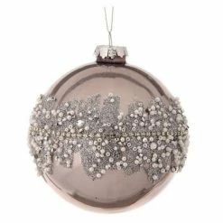 The Christmas Palace Pretty In Pink 4" PLATINUM GLASS OPULENT PEARL ENCRUST BALL ORNAMENT SET OF 6