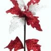 The Christmas Palace 23" RED & WHITE GLITTER SEQUIN POINSETTIA SET OF 12 Flowers