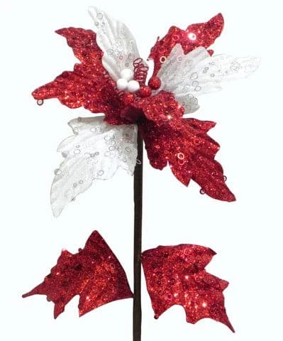 Flash Sale π― The π Christmas Palace 23" RED & WHITE GLITTER SEQUIN POINSETTIA SET OF 12 Flowers π 1 The Christmas Palace 23" RED & WHITE GLITTER SEQUIN POINSETTIA SET OF 12 Flowers