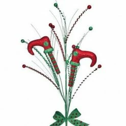 The Christmas Palace Stems & Picks 34" GLITTER ELF LEG SEQUINED BALL PICK SET OF 6