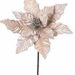 The Christmas Palace Flowers 24" TAUPE GLITTER EDGE VELVET POINSETTIA SET OF 12