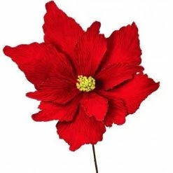 The Christmas Palace Flowers 36" RED GLITTER EDGED POINSETTIA SET OF 6