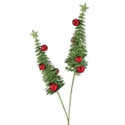 The Christmas Palace 26" GREEN & RED GLITTER TREE BALL PICK SET OF 6 Stems & Picks