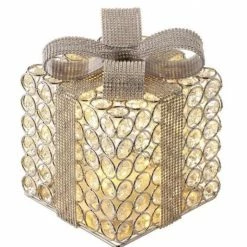 The Christmas Palace 7.5" SILVER OPULENT JEWELED BATTERY OPERATED GIFTBOX