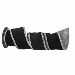 The Christmas Palace 4" X 5YD BLACK EMBROIDERED JEWEL EDGE VELVET RIBBON Ribbon & Bows