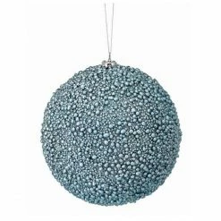 The Christmas Palace All About The Blues 6" BLUE METALLIC MINI BEAD BALL ORNAMENT SET OF 6