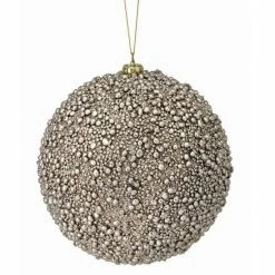 The Christmas Palace Christmas Ornaments 6" CHAMPAGNE METALLIC MINI BEAD BALL ORNAMENT SET OF 6