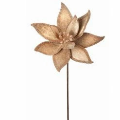 The Christmas Palace 22" CHAMPAGNE JEWELED POINSETTIA STEM SET OF 12