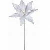 The Christmas Palace 24" WHITE GLITTER EDGE BUGLE BEAD VELVET POINSETTIA STEM SET OF 12 Flowers