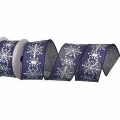 The Christmas Palace 2.5" X 10YD SNOWFLAKES ON BLUE WIRED RIBBON