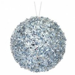 The Christmas Palace 5" ICED ARCTIC BLUE SEQUIN BALL ORNAMENT SET OF 6